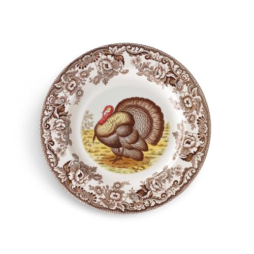 Spode Woodland Turkey 9" Soup Plate - Fine Earthenware Thanksgiving Bowl for Soup, Pasta or Salad with Rustic Bird Design - Dishwasher, Microwave, Oven & Freezer Safe, Autumn Tableware for Holiday