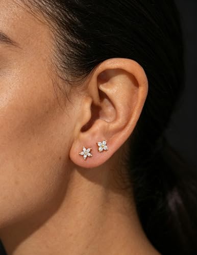 Image of 5 Pairs 14K Gold Plated Stud Earrings for Women, Hypoallergenic Earring Sets for Multiple Piercing, Premium Cubic Zirconia Studs Earrings for Women