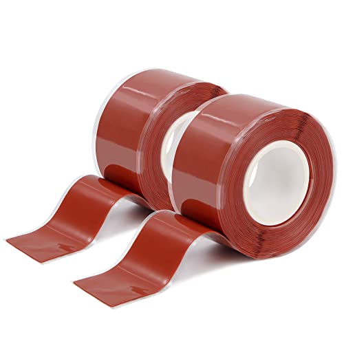Cinta de Silicona de Autofusión Impermeable Autoadhesiva Cinta de Reparación para Reparar Tuberías de Emergencia Fugas de Manguera de Agua Cables Eléctrico 2 Rollos 3 Metros/Rollo (Rojo)