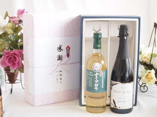 実りの秋の贈り物 感謝の贈り物ボックス 長野県産葡萄ナイアガラ種使用ワインと国産ワイン2本セット(MdV オアシス ブラッククイーン白スパークリングワイン辛口(長野県)750mlシャンモリナイアガラやや甘口白ワイン(山梨県)720ml