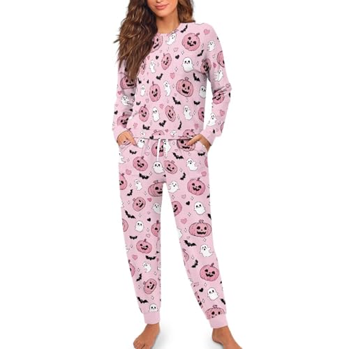 Halloween Pjs Women Drawstring Long Sleeve Pj Sets with Pockets for Pajamas Party4