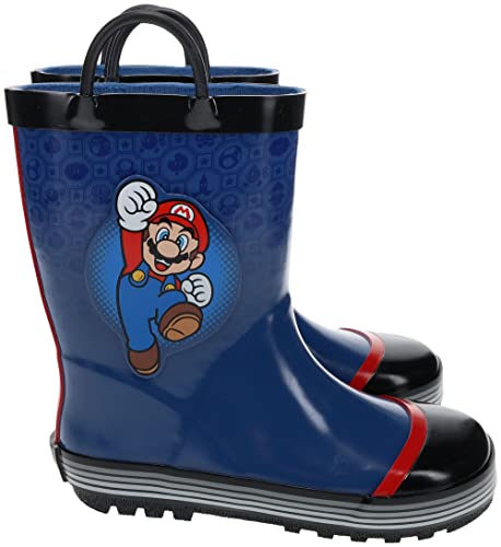 Super Mario Brothers Mario & Luigi Rain Boot For Kids, Nintendo, 100% Rubber, Waterproof, Blue/Black, Big Kid Size 1/2 #TOP2