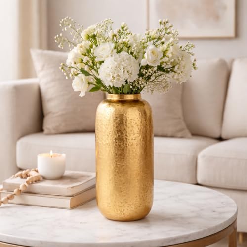 Image of INDIAN DECORMART Flower Vase | Flower Pots for Home Decor, Living Room, Bedroom, Office, Gifting, Colour Gold (IDM22240, 18x18x34 CM)