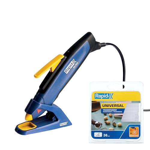Rapid EG Pen Incollatrice a caldo per stick da 7 mm. Incollatrice con 36 stick di colla a caldo Trasparente universale per lavori manuali, decorazioni e piccole riparazioni