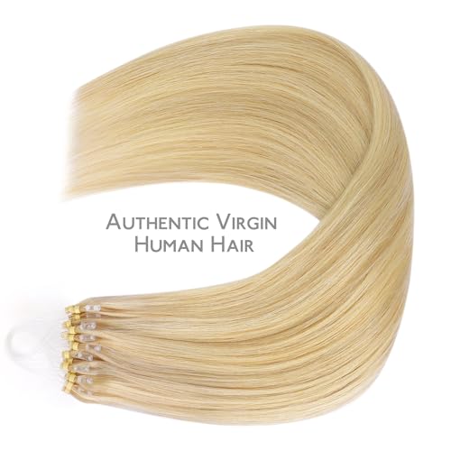 Image of WENNALIFE Microlink Hair Extensions Human Hair, 50g 50s 16 Inch Light Blonde Highlighted Golden Blonde Remy Micro Bead Hair Extensions Real Human Hair Loop Ring Hair Straight Microlinks