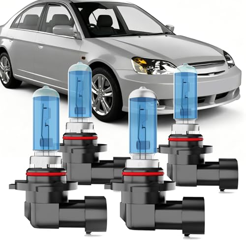 AOXMNDS Halogen Headlight Bulbs Compatible with Honda Civic 2004-2005, 9005 9006 High Low Beam Combo, 6000K White,Plug and Play, Pack of 4