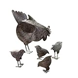 Rusted Metal Hen Family Garden Art