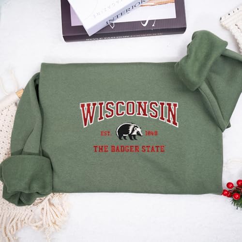Custom Wisconsin Embroidered Sweatshirt, Crewneck The Badger State Sweatshirt, Personalized Embroidery Wisconsin Gift, Unique Souvenir for Wisconsin Lovers, Custom State Pride Apparel3