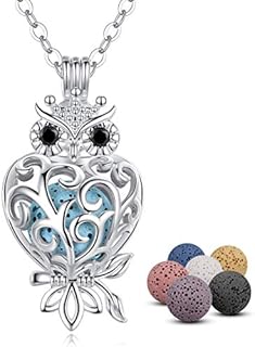 INFUSEU Wisdom Owl Aroma Diffuser Necklace Lava Stone Rock Essential Oils Aromatherapy Animal
