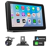Wireless CarPlay & Android Auto Car Stereo - 7' HD Portable Touchscreen with Bluetooth 5.2, GPS Navigation, Mirror Link, 1080P Backup Camera, AUX & FM Transmitter - Plug & Play Receiver for Vehicles