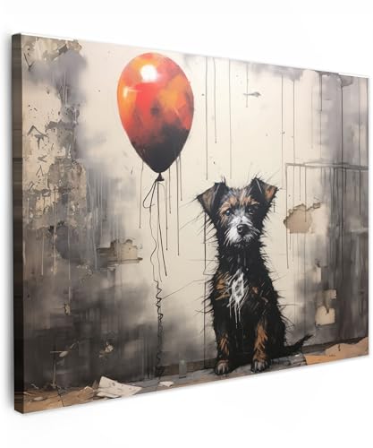 MuchoWow© Cuadros para Salon 70x50 cm Foto con Lienzo Canvas Laminas Cuadro Dormitorio Decoracion Hogar Pared Quadro Graffiti - Perro - Globo - Arte - Calle - Rojo