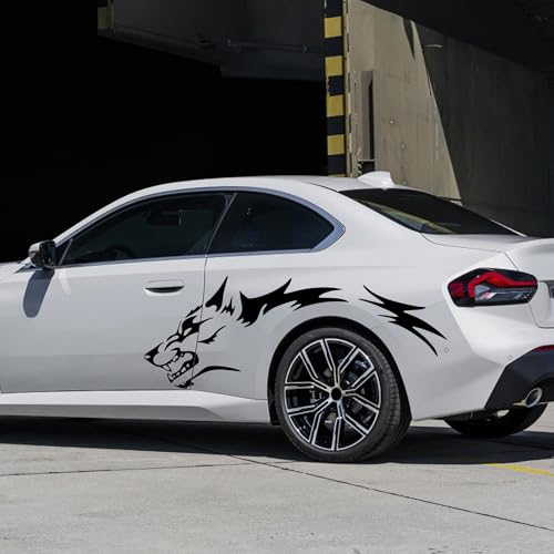 Image of TOMALL 50'' 2Pcs Wolf Car Sticker Decal for Car Body Side Stickers Auto Wolf Graphics Racing Sports Stripes Stickers for SUV Off-Road Vehicles Car Hood Trunk Universal Waterproof Vinyl Sticker (Black)