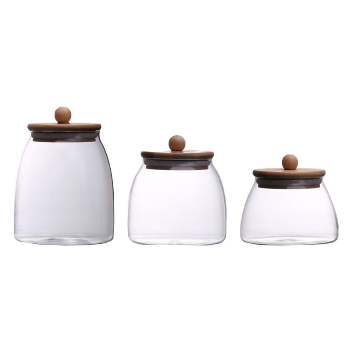 Zerodeko Tarros de Almacenamiento Herméticos de Vidrio y Madera con Tapa, 3 Piezas de Diferentes Tamaños, Diseño Simple para Conservar Alimentos Limpios y Secos en Cocina