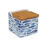 DRW Salzstreuer für blaue Fische aus Keramik mit Deckel, 11,5 x 12,2 x 12,2 cm