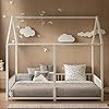 Double Montessori Floor Bed with Fence Roof for Two Kids Teens Boys GirlsTwin Floor BedEasy AssembleNo Box Spring Needed White