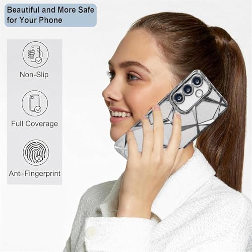 Image of VONZEE Gradient Glitter Case for Samsung S25 Plus, Luxury Electroplated 3D Cube, Diamond Bling Shiny Soft TPU Clear Shockproof Women Girls Protective Phone Cover (Silver)