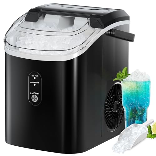 FREE VILLAGE Nugget Countertop Ice Maker, Pebble Portable Ice Machine with Soft Chewable Ice, 34lbs/24H, Self-Cleaning, One-Click Operation, Crushed Ice Maker for Home Kitchen Office Bar Party