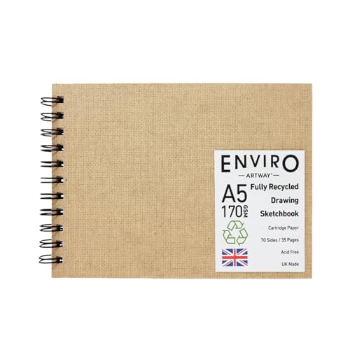Artway Enviro – Spiral Bound A5 Sketchbook – Landscape - 70 Sides/35 Pages Of Recycled 170Gsm Drawing Paper – 100% Recycled Sketchbook / Scrapbook, Wh