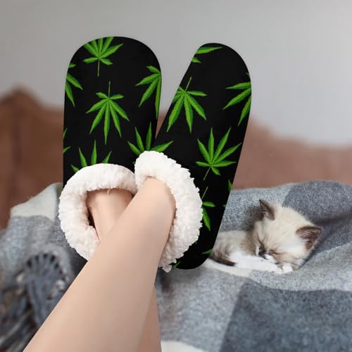 Marijuana Pattern Green House Slippers for Women Men Soft Closed Back Slippers Indoor Fuzzy Bedroom Shoes Lightweight Non-slip Home Slippers3