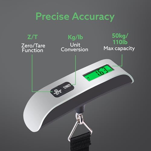 Image of AGARO Elite Portable Luggage Weighing Scale Upto 50 Kg Capacity, Zero /Tare Functions with LCD Backlit Display for Home, Travel, Flights, Bags