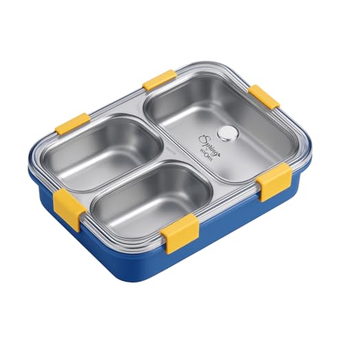 Image of La' Forte Spring Bento Lunch Box | 900 ml | 3-Compartment | 304 Stainless Steel Inner | Leak-Resistant Lid | Microwave-Friendly | School & Office Tiffin | Pink /Blue (Blue)