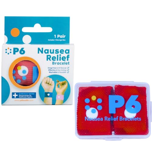 Image of P6 Health Original Natural Anti-Nausea Relief Motion Car Sea Sickness Relief Wrist Bands for Adults (1 Pack, Red)