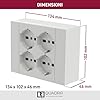 Electraline 22016 Multipresa da parete Quadra 4 Posti Universali, con scatola di supporto per installazioni superficiali, compatibile con tutte le scatole da incasso 3 posti (muratura o cartongesso)