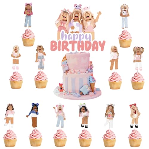 Decoração bolo Robllox rosa, Topper aniversário, Cake Topper, Cupcake Topper, Tortendeko