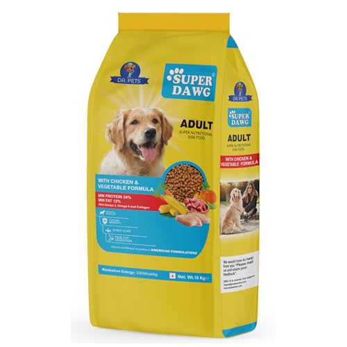 Image of Dr. Pets 10 Kg Superdawg Adult Dry Dog Food Chicken & Vegetable | 24% Protein Complete & Balanced Nutrition | Supports Digestion, Immunity & Coat Health