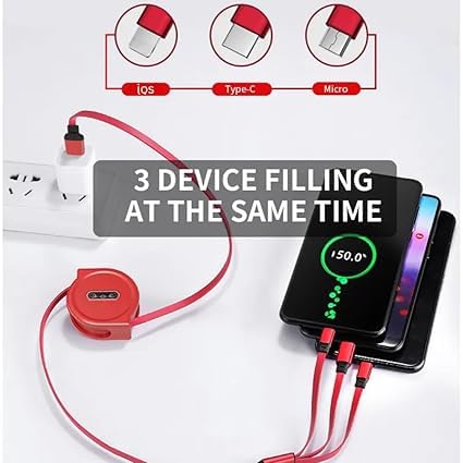 Image of Original Premium 3 in 1 Cable - Fast Charging and Sync for All Devices - Universal Compatibility - Durable Nylon Braided Cord (Premium Cable Random Colour)(APR148)