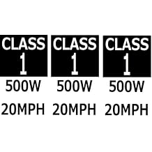 Electric Bicycle Frame 3 Stickers per Pack Weatherproof Vinyl Removable Decals - Class 1, 2, 3, 250, 500, 750W, 20, 28MPH Electric Bike e-Bike