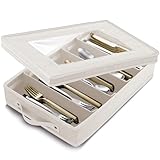 Flatware & Utensil Storage, Durable Silverware Storage Box with Padded Dividers, 5 Compartment Flatware...
