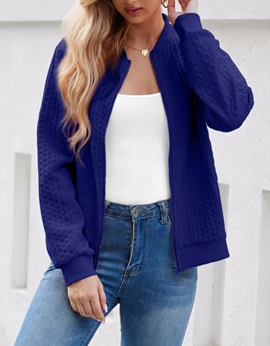 Image of WROLEM Women's Zip Up Cardigan Sweater Cable Hoodies Long Sleeve Jacket Outfits Crewneck Casual Coat
