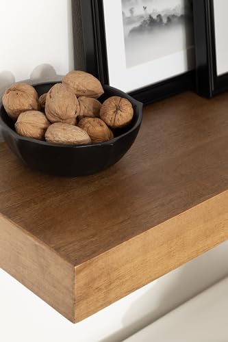 Image of Kate and Laurel Havlock Modern Wood Two-Piece Floating Corner Shelf Set, 26 x 8 x 3, Rustic Brown, Wooden Corner Shelving with Unique Geometric Shape for Living Room Decor or Entryway Storage