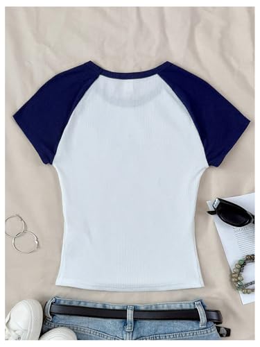 Girl's Star Patchwork Color Block Crop Tops Short Sleeve Crew Neck Ribbed T Shirts2