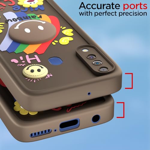 Image of Pikkme Back Cover for Samsung Galaxy M30 | Soft Silicone| Cute Rainbow Smile & 3D Cartoon Flower Design | Shockproof Raised Camera Protection Bumper Case (Brown)