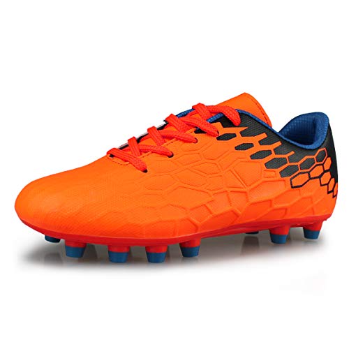 Hawkwell Boys Girls Outdoor Firm Ground Soccer Shoes, Orange Pu, 3 M Us #TOP11