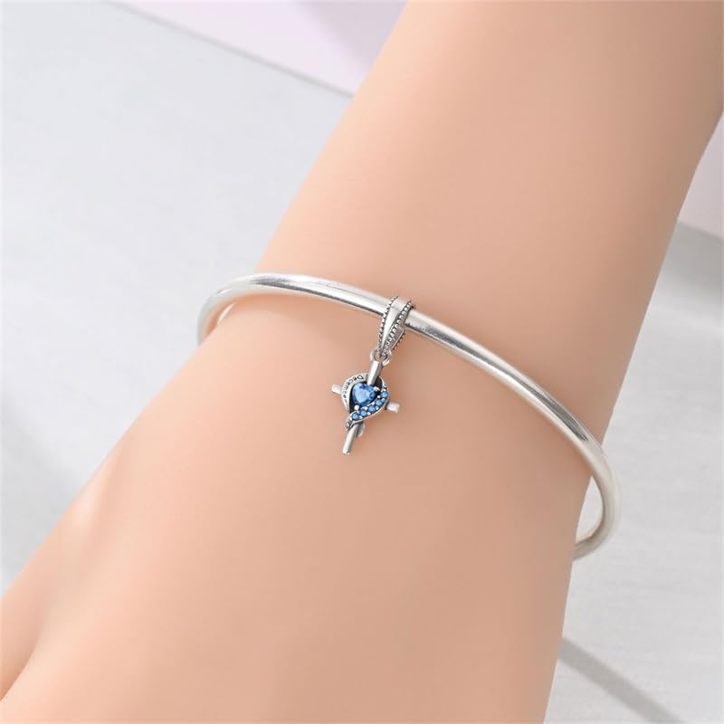 925 Sterling Silver Cross Birthstone Charms for Women,Birthday Bead Charms for Pandora Bracelets and Necklace,Mother's Day Christmas Jewelry Gifts - Image 3