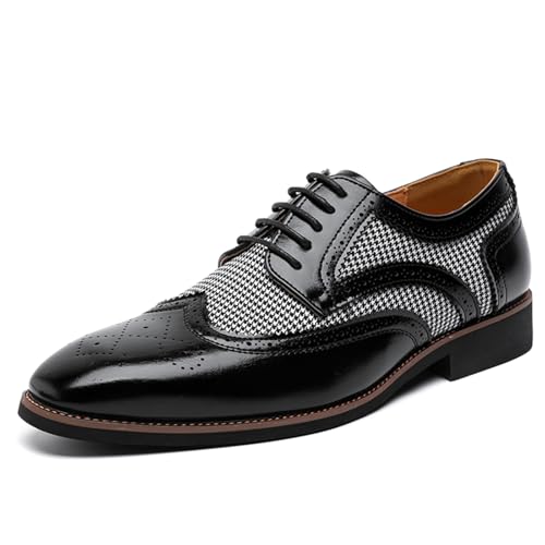 Men's Genuine Leather Two Tone Patchwork Lace Up Oxford Shoes Hand Stitched Round Toe Wingtip Brogues Non Slip Derby Shoes for Business Formal Office Weddings Parties