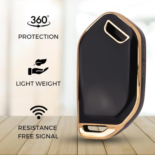 Image of KEYCEPT Gold Line TPU Key Cover Compatible with Kia Syros, EV6, EV9 4 Button smart Key with Keychain (Type 2, Black)