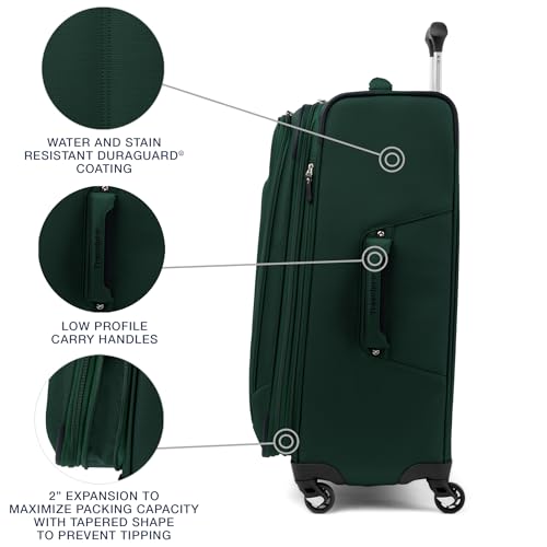 Image of Travelpro Maxlite 5 Softside Expandable Luggage with 4 Spinner Wheels, Lightweight Suitcase, Men and Women, Forest Green, Checked-Medium 25-Inch