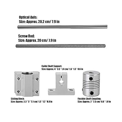 Zerone T8 Guide Screw Kit with Shaft Coupling 200mm Horizontal Optical Axis & 8mm Guide Screw Rail Shaft Support Pillow Block Bearings Industrial Combination 3D Printer Parts and