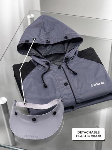 Image of Dollar Men's Waterproof Raincoat Set with Detachable Plastic Visor Hood | Lightweight Polyester Jacket Pant Rainwear Suit with 4 Pockets, Full Sleeve Leakproof for Biking, Trekking & Outdoor