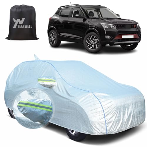 Image of Car Body Cover for Mahindra Xuv 300, 100% Waterproof, Heat-Resistant with Mirror & Antenna Pockets, Soft Cotton Lining, Triple Stitched, Piping & Reflector (Reflective Silver)
