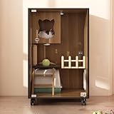 Hölzernes Katzenhaus für den Innenbereich, großes Katzenhaus aus Holz für drinnen und draußen, multifunktional, geschlossene Katzenkäfige mit Fluchttüren und Rollen, geeignet für Heimtiergeschäft, C2