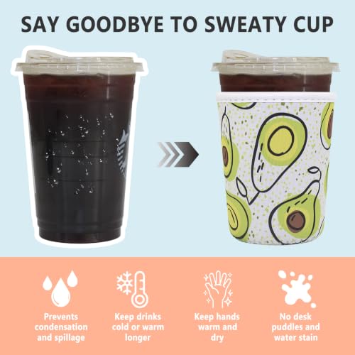 Image of 3 Pack Reusable Iced Coffee Sleeves - Xumbtvs Insulator Sleeve for Cold Beverages, Neoprene Coffee Cup Holder (Avocado)