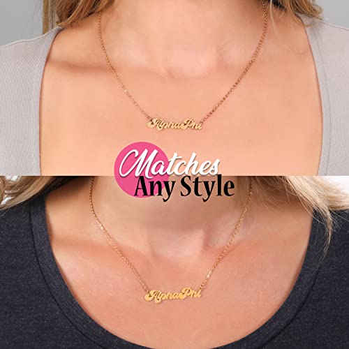 Sorority Shop Alpha Phi Necklace — Retro Font Design with 18K Gold Plating, Alpha Phi Gifts for Women3