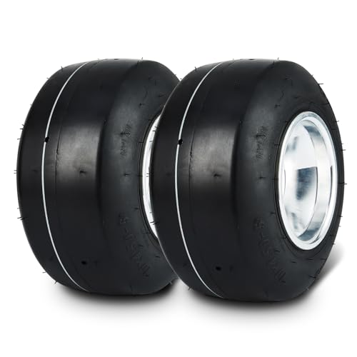 VEVOR Go Kart Tires and Rims, 10x4.5-5" Go Kart Wheels, 2-Pack Front Wheels, Aluminum Alloy Rims and Rubber Tires, Hub-Rim Fit Bolt Pattern 1.57 inch with 3 Bolt Holes, Replacement Pneumatic Tire by VEVOR - Used condition - CA$90.80