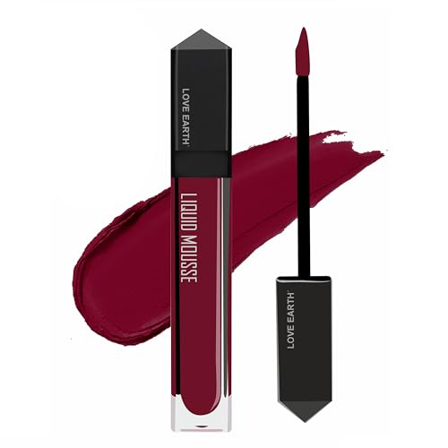 Image of Love Earth Liquid Mousse Lipstick - Raspberry Martini Matte Finish | Lightweight, Non-Sticky, Non-Drying,Transferproof, Waterproof | Lasts Up to 12 hours with Vitamin E and Jojoba Oil - 6ml