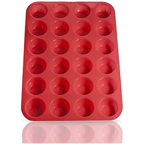 HelpCuisine® Muffin Tray Silicone Bakeware/Silicone Muffin Pan Cupcake Tray, Non-stick Bakeware Set 24 Cups Silicone Muffin Tray, 24 months Warranty (red color) Cover